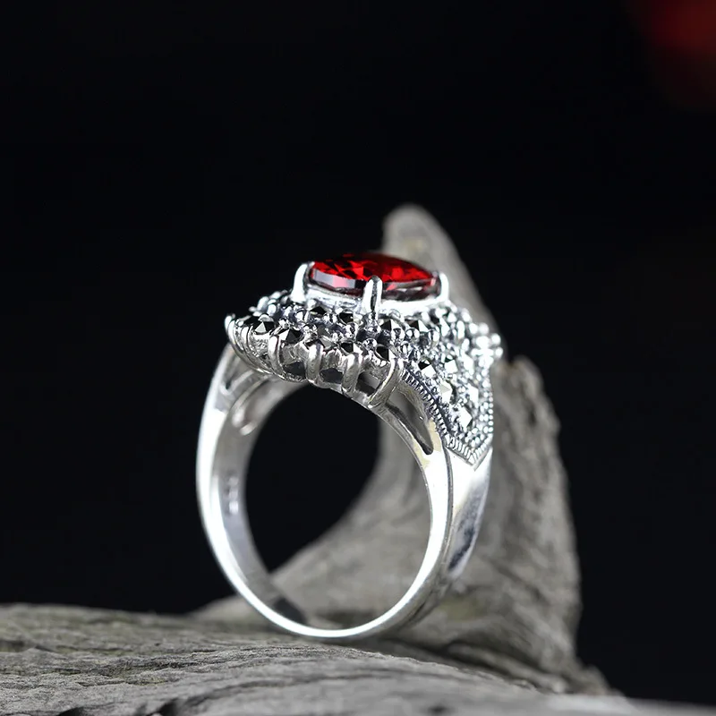 

S925 Sterling Silver Ornament Fashion Women New Garnet Ring