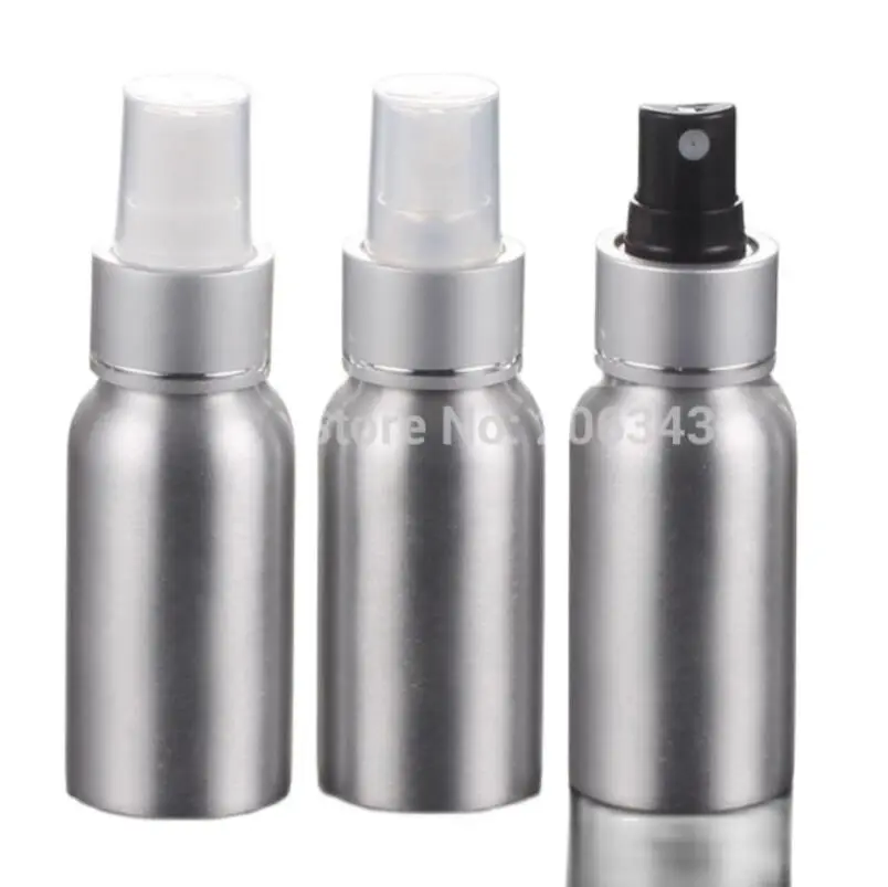 100pcs 50ml Aluminium bottle bottle Aluminum metal bottle with matt silver collar white/transparent/black press pump