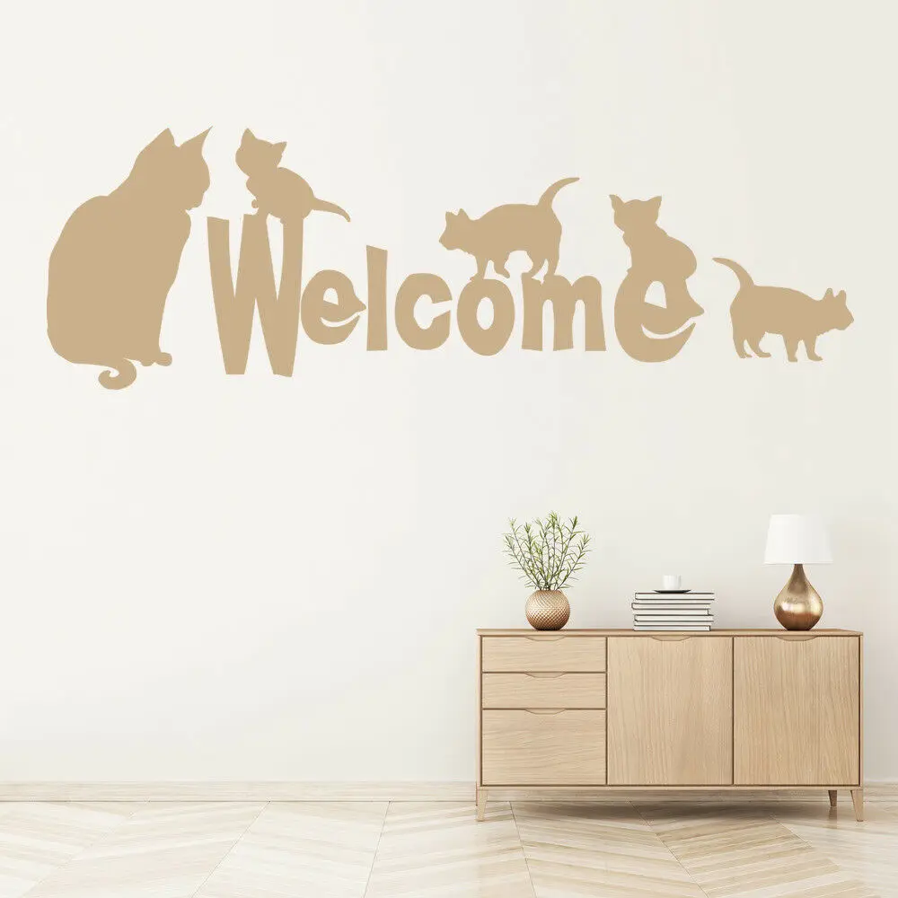 Добро пожаловать знак Дом кошки Наклейка на стену кошка кафе Viyl стикер Спальня
