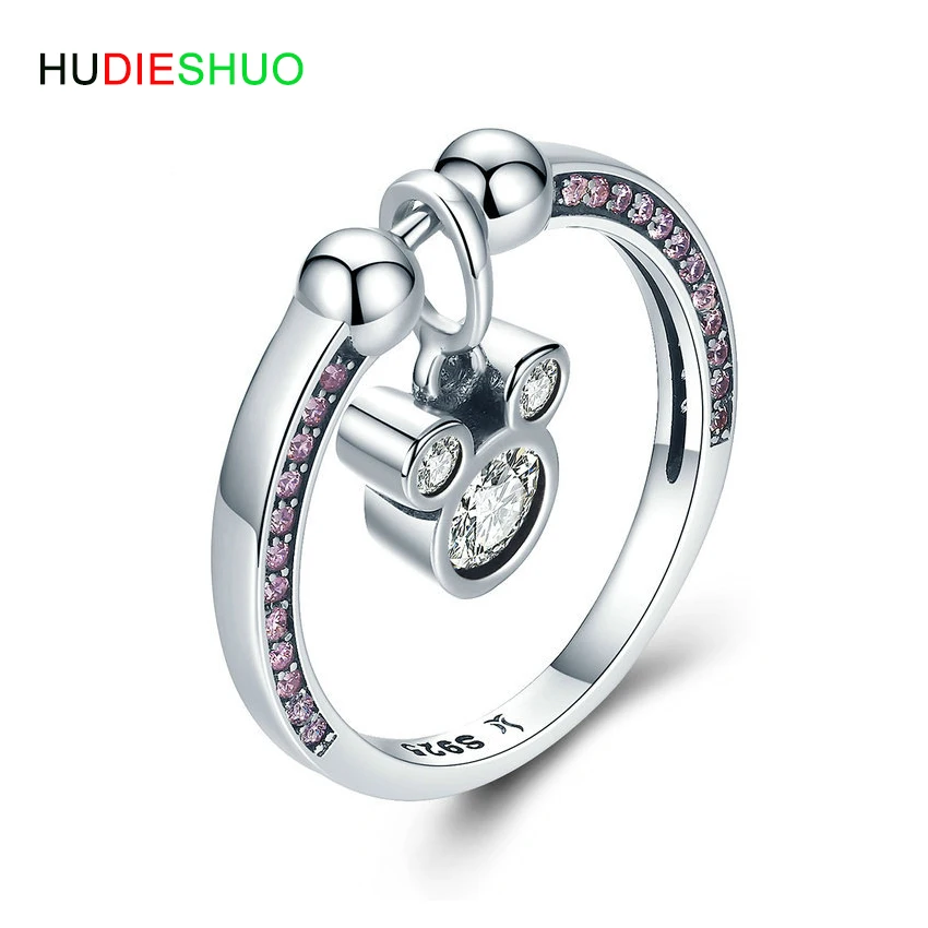 HUDIESHUO 925 SterlingSilver мультяшная мышь висячие кольца на палец для женщин обручальное