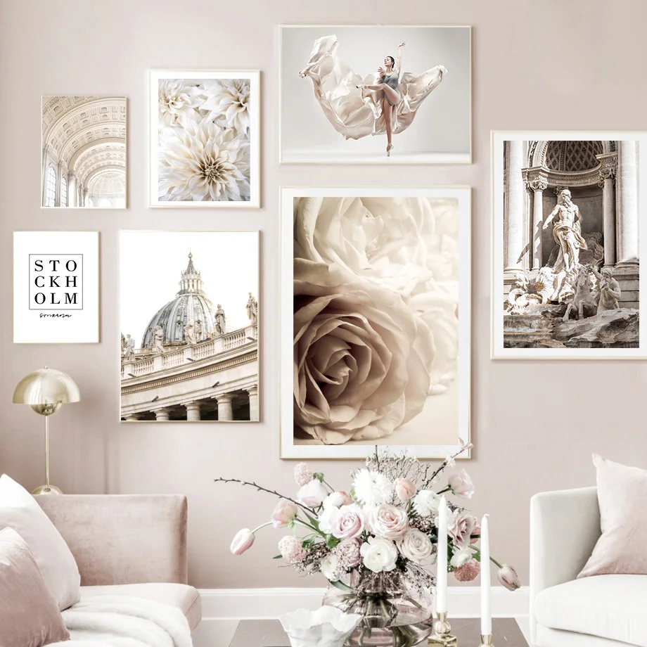 

Dahlia Flowers Girl Church Statue Quotes Wall Art Canvas Painting Nordic Posters And Prints Wall Pictures For Living Room Decor