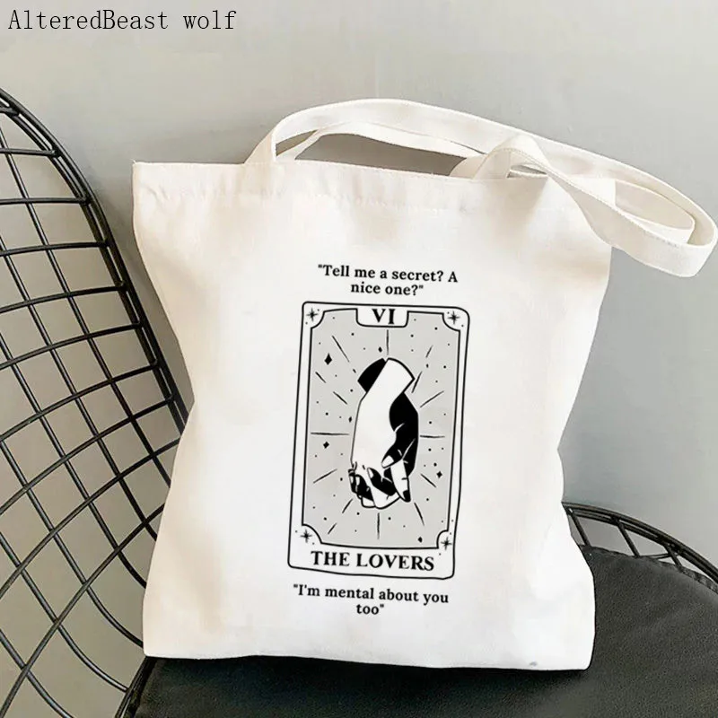 

Women Shopper bag Tell me a secret tarot Printed Bag Harajuku Shopping Canvas Shopper Bag girl handbag Tote Shoulder Lady Bag