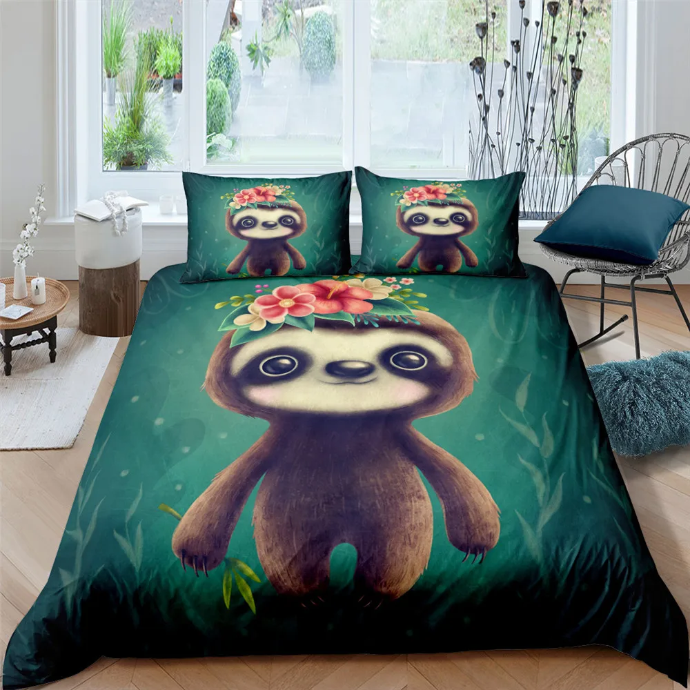 Cute Sloth Printed 2/3Pcs Duvet Cover And Pillow Case Bedding Sets EU/US/AU Single Twin Full Queen King Size | Дом и сад