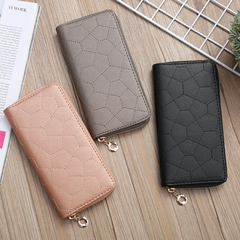 

Women Fashion Lichee Pattern Long Zipper Wallet Phone Pouch Bag Billfold Coin Change Purse Bank Credit ID Card Holders Hand Bag