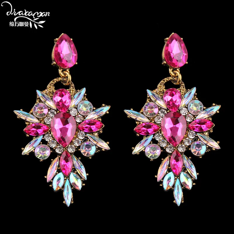 pink Dvacaman Бренд, популярные в Фейсбуке массивные серьги Starburst, цветные Серьги-капли с кристаллами, женские панк Макси ювелирные изделия Q58 - Окраска металла: pink