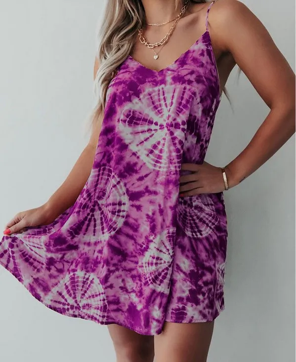 

Summer Sleeveless Floral Print Loose Dress Casual Women Dress Robe Femme Sexy Dress Plus Size S-5XL Tie-dye Sundress