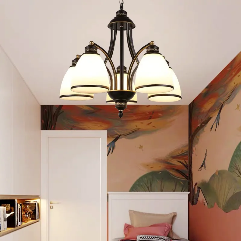Люстра LukLoy в стиле ретро для гостиной керамический абажур подвесные светильники