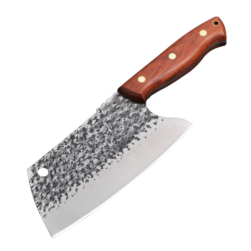 

Kitchen Knife 7 Inch Cleaver Knife 8CR13 440c High Carbon Stainless Steel Hammered Chopping Meat Chef Santoku Pakka Wood Handle