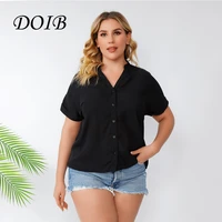 doib women black shirt plus size single button v neck short sleeve loose casual blouse 2021 summer blouse