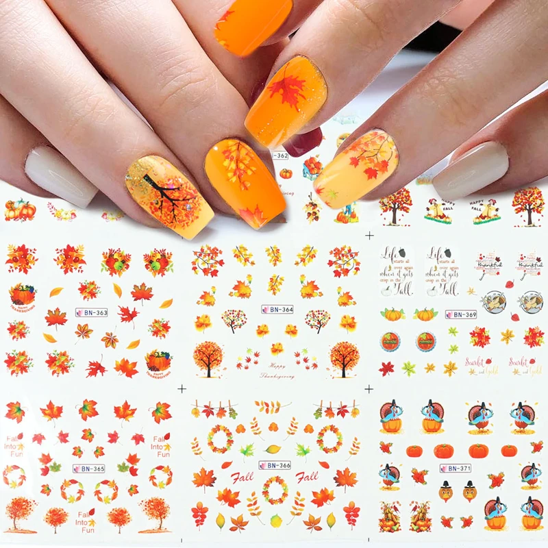 

12pcs/set Gold Leaf Stickers For Nails Autumn Nail Art Water Decals Set Foils Decorations Designs Flowers Manicure Decor