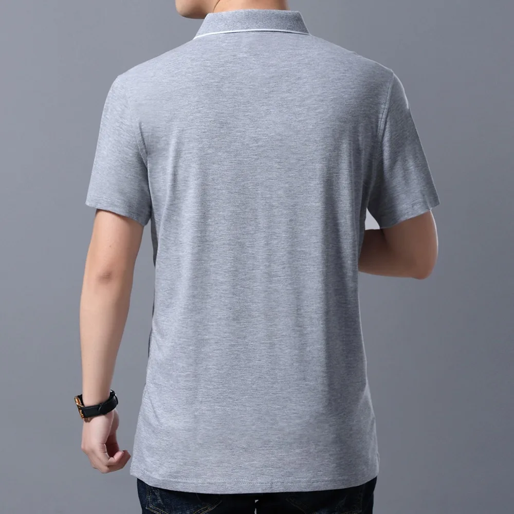 Мужская Однотонная рубашка-поло серая с короткими рукавами пуговицами и