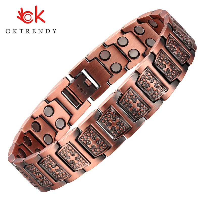 OKtrendy-Pulseras y brazaletes magnéticos de cobre para hombre, pulsera de Metal curativa, Cruz