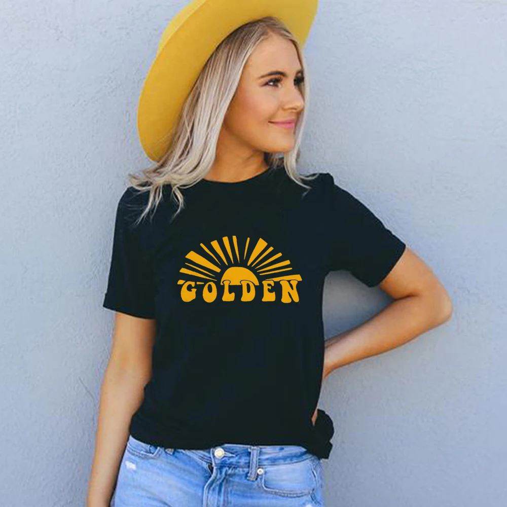Футболка женская с принтом золотых букв модная повседневная хлопковая рубашка
