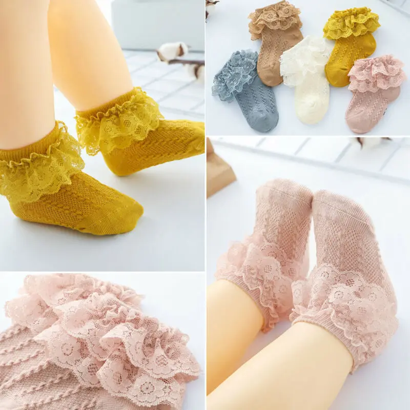 Детские носки однотонная с бантом кружевные оборки кружево Милое платье для