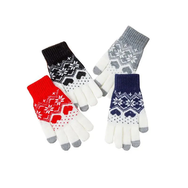 

Классические женские перчатки с принтом сердца, зимние мягкие теплые перчатки с пальцами в стиле пэчворк, Женские варежки для сенсорного эк...