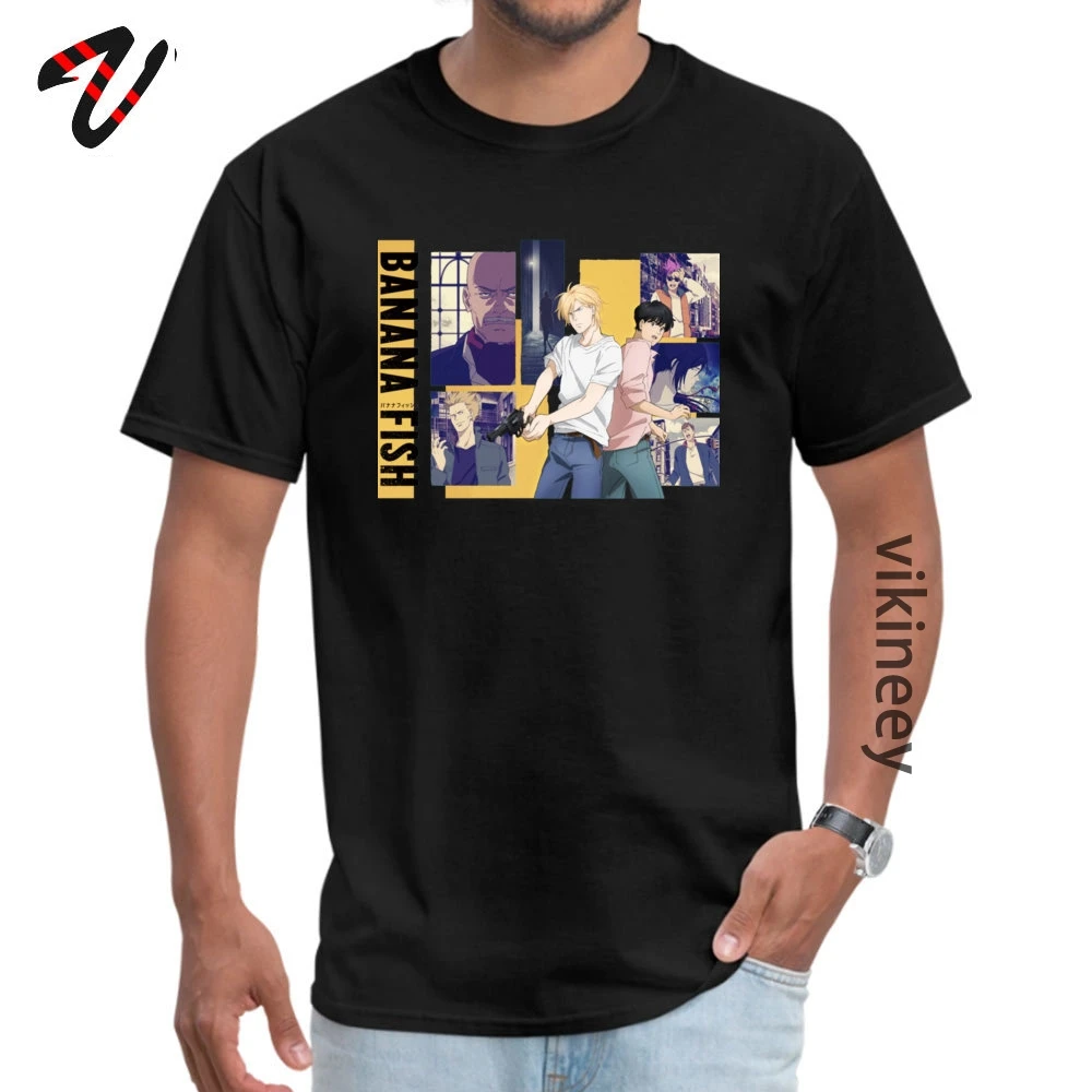 Хлопковая футболка с рисунком банановых рыбок летние и осенние Топы из