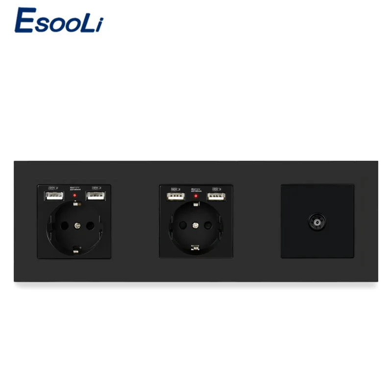 ESOOLI Кристалл Закаленное стекло двойной ЕС стандартный разъем с 4 USB порт для