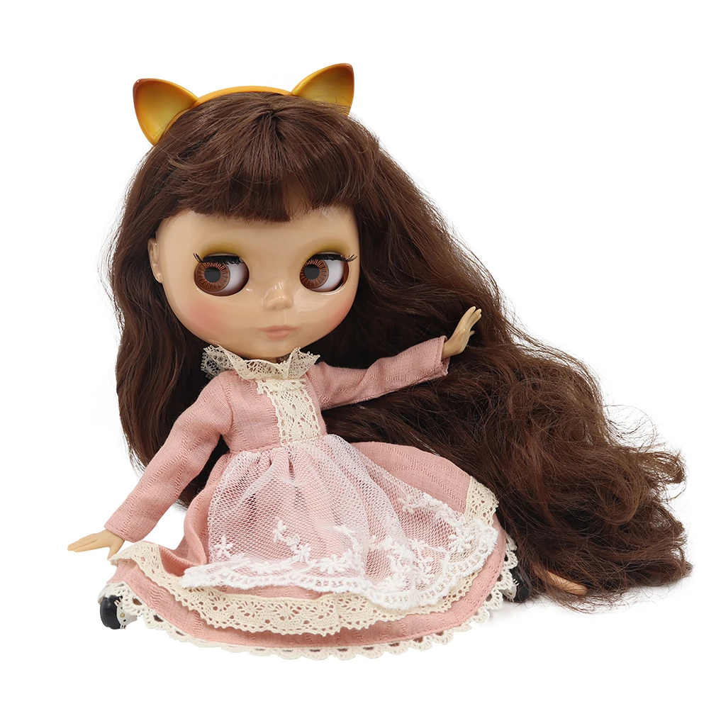 Ледяная кукла DBS Blyth коричневые волосы с челкой жареная кожа кошечка повязка на