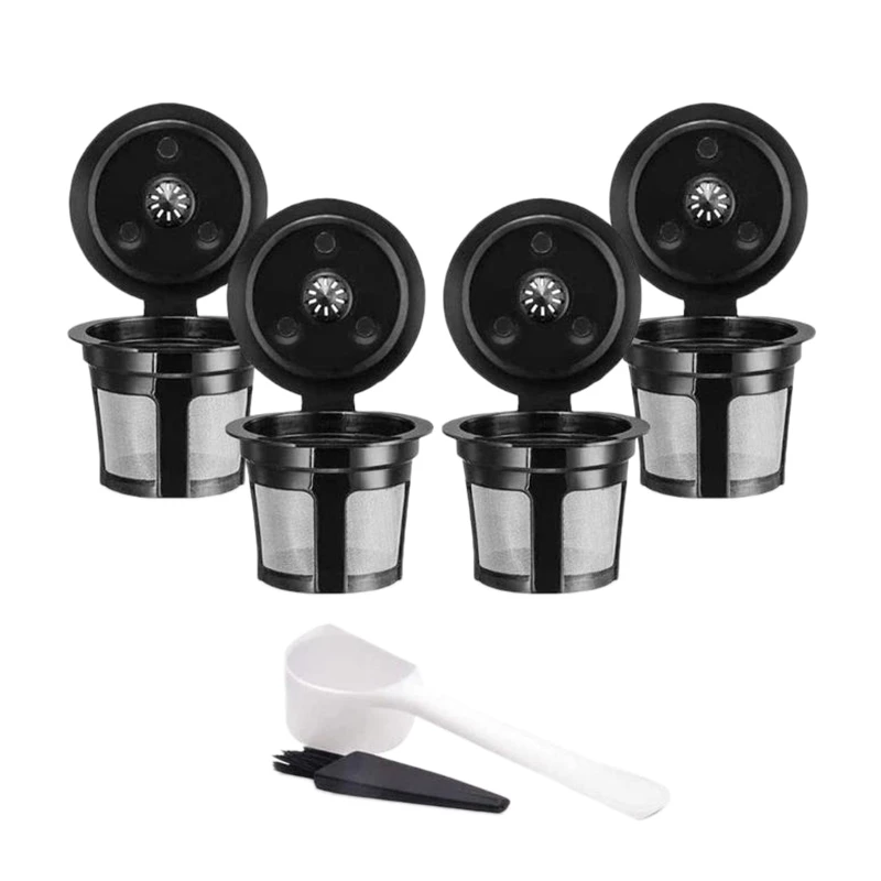 

4Pack Reusable K Cups for Keurig 2.0 and 1.0 MINI PLUS Brewers Universal Easy to Use and with Coffee Brush and Spoon