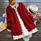 Рождественская красная верхняя одежда из грубой шерсти, женский зимний Кардиган большого размера в винтажном стиле для девушек, свитер, Вязаная хлопковая куртка, пальто