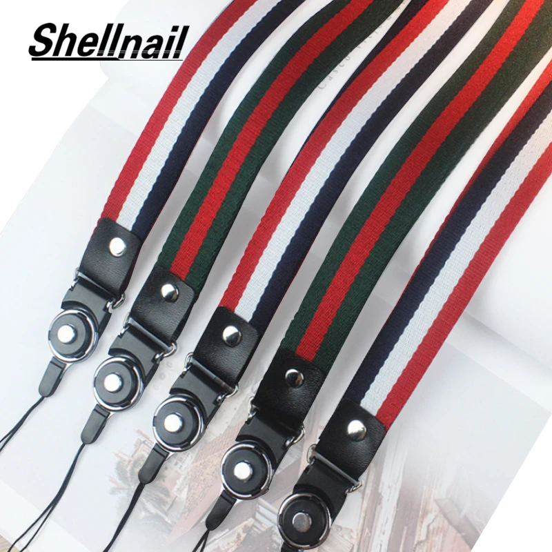 

SHELLNAIL Striped Ribbon Hanging Neck Ropes Retro 2 In 1 Buckle Mobile Phone Lanyard Long Hanging Neck Straps Universal Phone