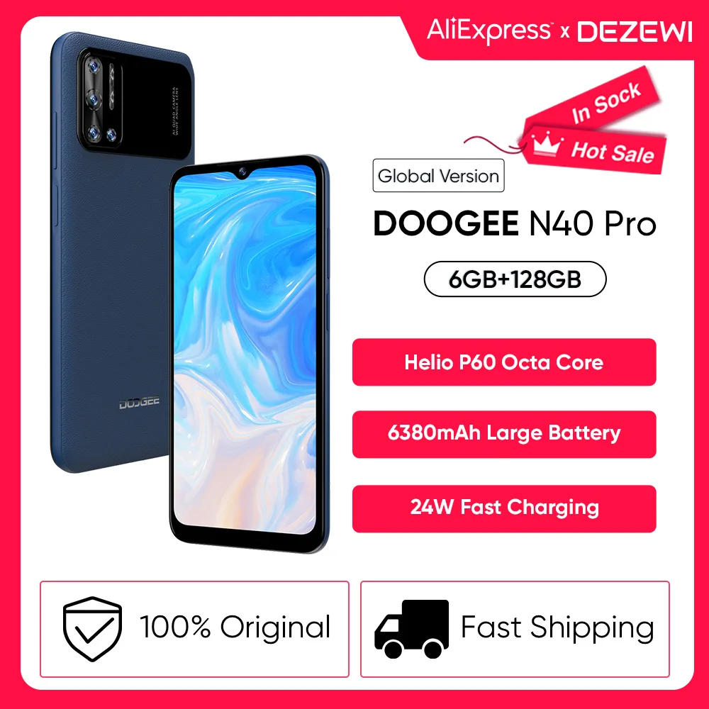 Перейти на Алиэкспресс и купить DOOGEE N40 смартфон с восьмиядерным процессором Helio P60, ОЗУ 6 ГБ, ПЗУ 128 ГБ, 20 МП, 6380 мАч
