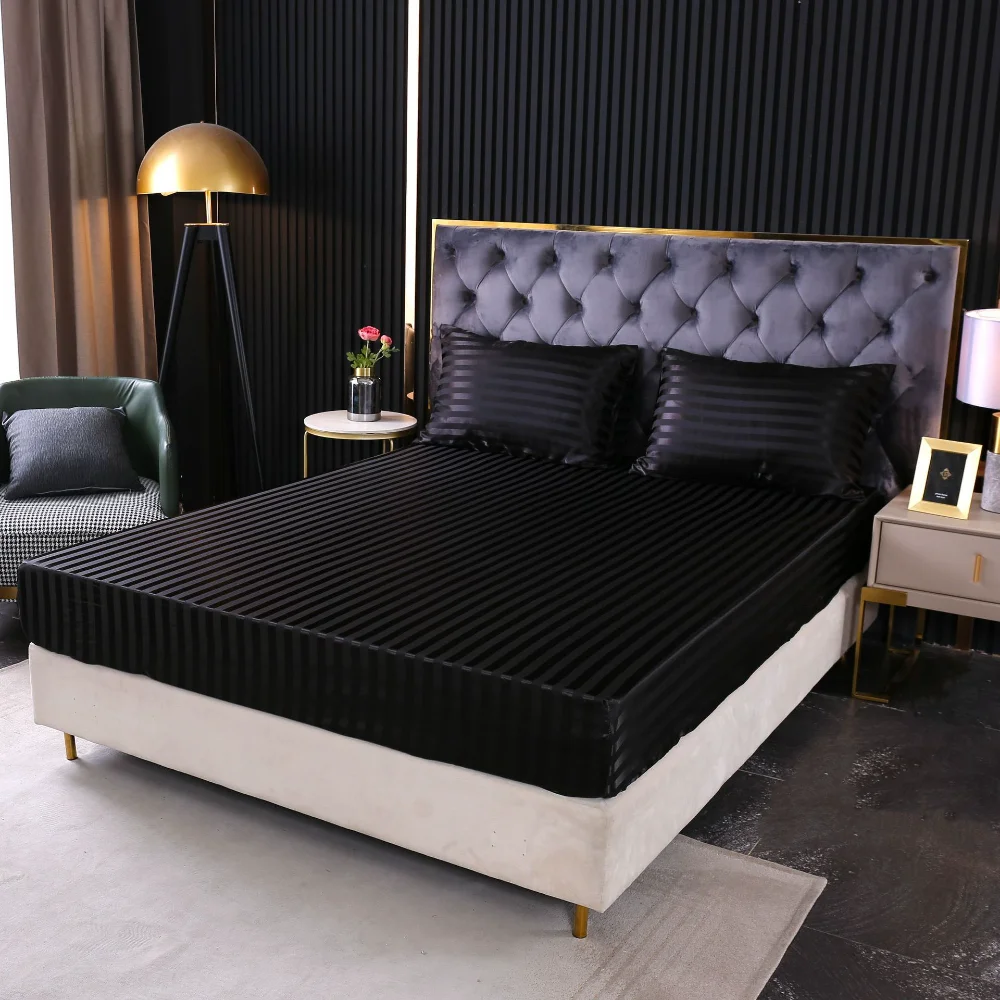 

2021 Best Selling Bedding Modern Simple Style Imitation Silk Jacquard Satin Fitted Sheet Mattress Cover Protective Cover