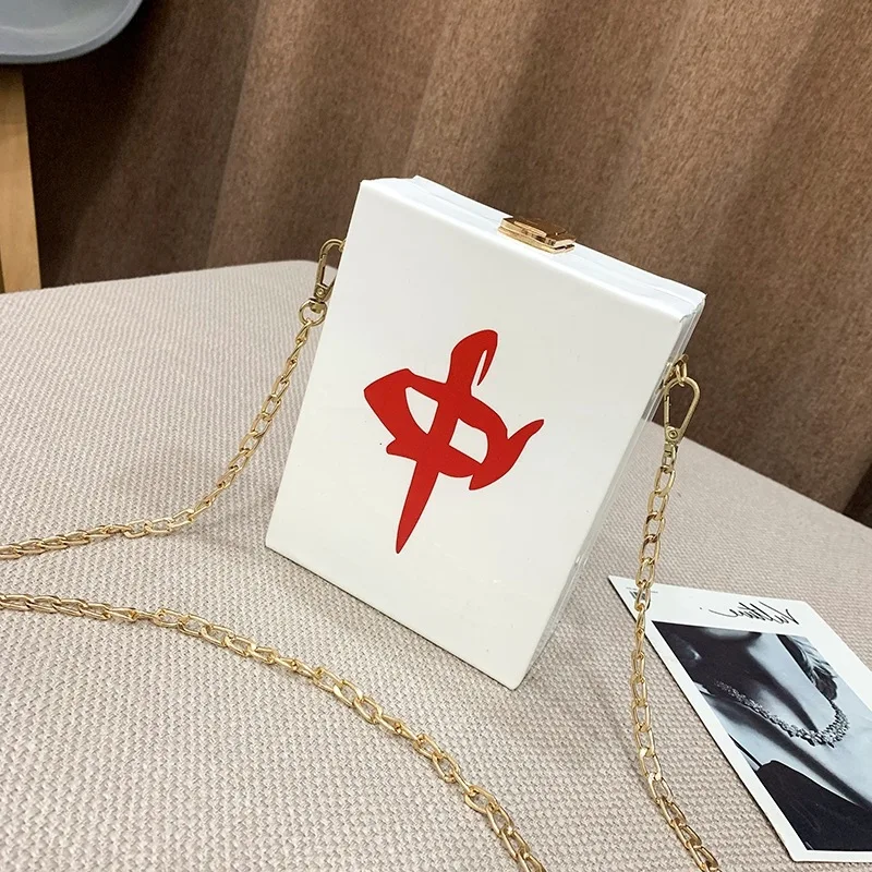 

Young Women Shoulder Bag Personality Chinese Style Small Square Bag Fashion Metal Chain Messenger Bag Simple Female's Handbag