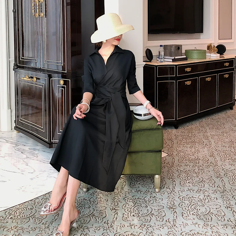 Женское платье в Корейском стиле три четверти большие качели Женская однотонная