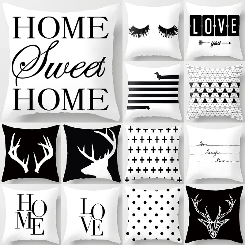 

Black White Geometric Letter Cushion Cover Throw Pillow Car Home Decoration Sofa Bed Decorative Pillowcase Poduszki Dekoracyjne