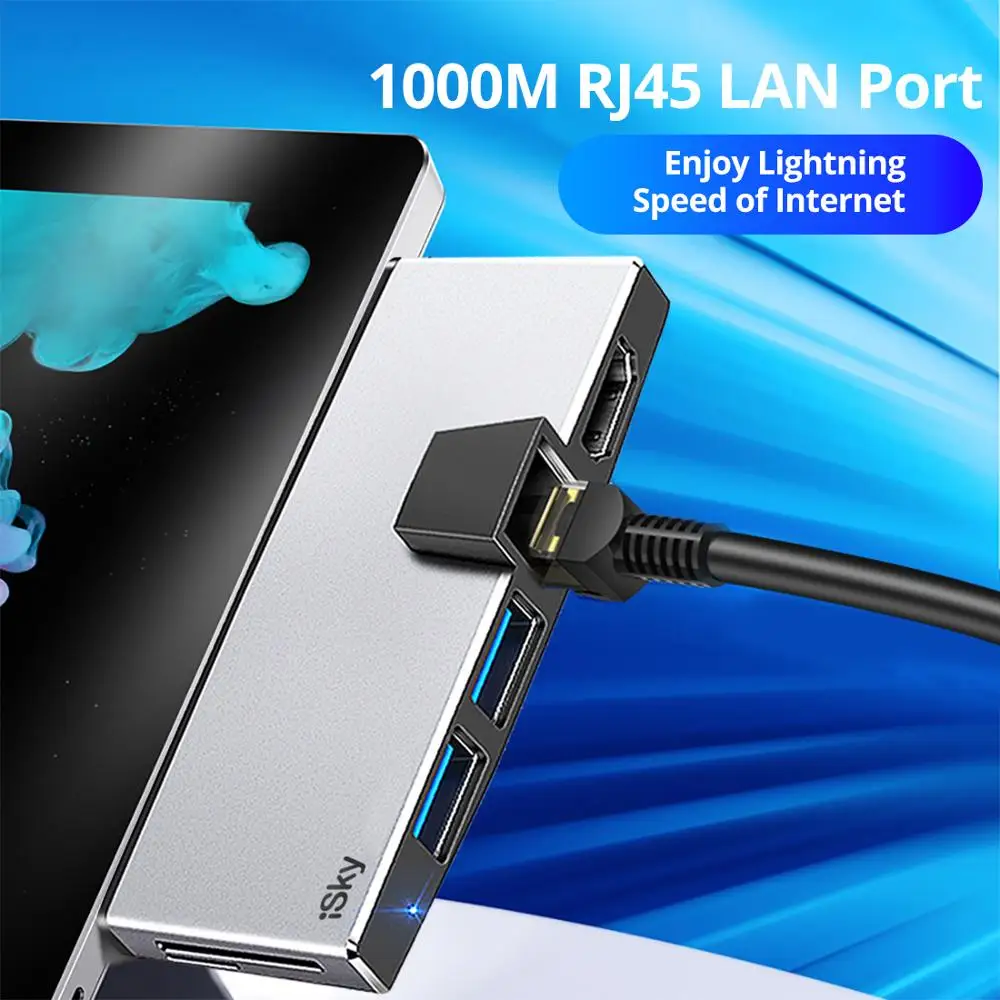 ISky для Microsoft Surface usb хаб Pro5 Pro6 Hub Порт репликатор USB3.0 HDMI LAN Ethernet SD TF Pro 34567|USB-хабы| |