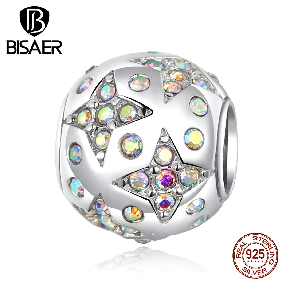 Бусины BISAER, 925 пробы, серебряные светящиеся бусины в форме звезды, кубические циркониевые амулеты, подходят для шарма, браслеты из серебра 925, ювелирные изделия ECC1308
