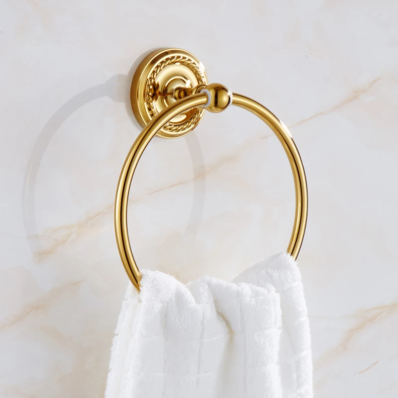 Towel Ring Holder Золотой Латунный набор для ванной, аксессуары для ванной комнаты, полка для ванной, мыльница, держатель для туалетной бумаги, диспенсер для мыла, крючок для халата Kxz009 - Цвет: Towel Ring Holder