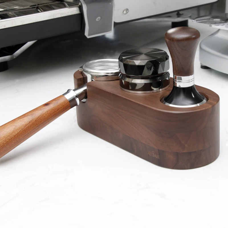 Soporte de filtro de caf&eacute; de madera de nogal, esterilla para Espresso, Base de soporte para cafetera, accesorios de caf&eacute; para Barista-3