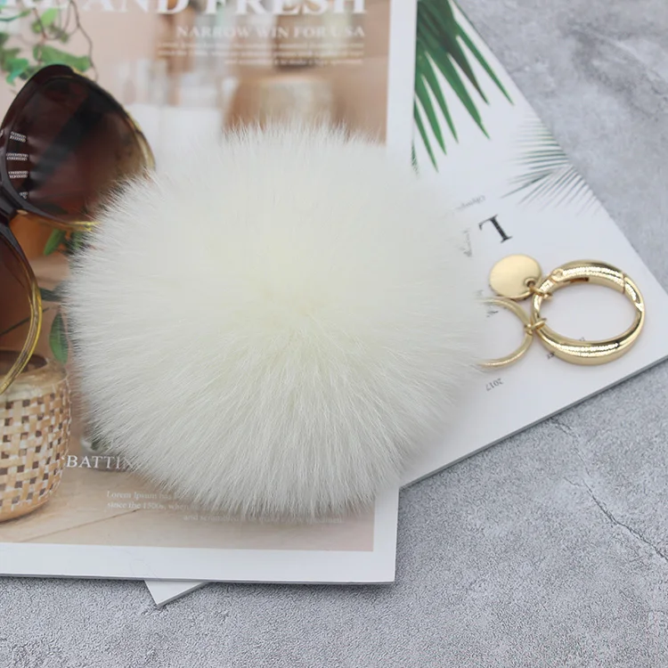 Luxury 13cm Fluffy Real Fox Fur Ball Pom Poms Pompom High Quality Keychain Car Key Chain Metal Ring Pendant For Women F312 | Украшения и