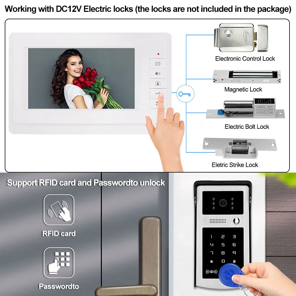 Видеодомофон для дома система RFID видео-домофон 7 дюймов внутренний монитор