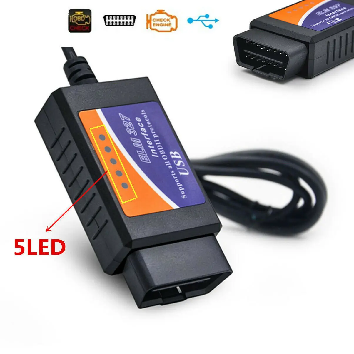 ELM327 USB интерфейс OBDII OBD2 Диагностический Автомобильный сканер сканирующий
