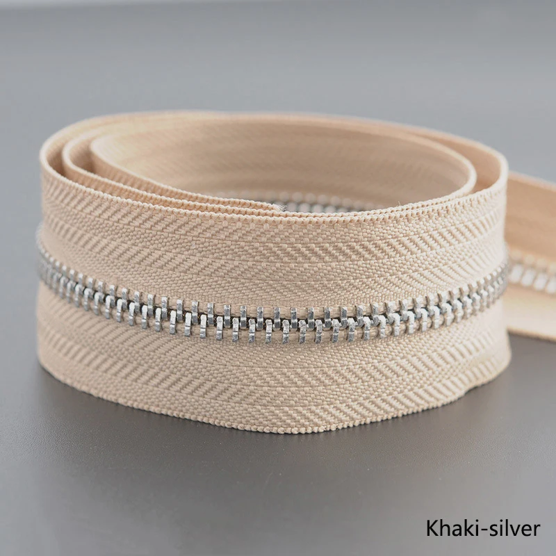 khaki silver 1/3 ярд Meetee 5# Металлические молнии Открытый портной одежды сумки для дома швейные изделия для одежды пальто одежда молния ремонт аксессуар - Цвет: khaki silver