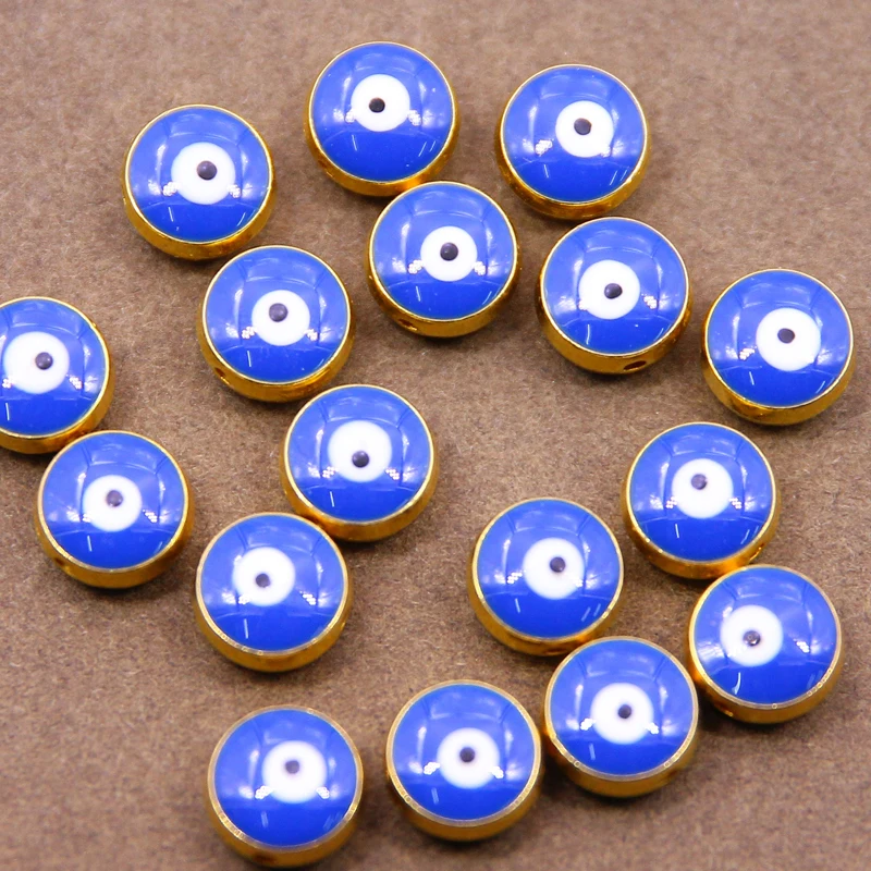 

10pcs 10mm Round Spacer Beads Evil Eye Beads Stripe Metal Spacer Beads For Jewelry Making DIY Bracelet Necklace Charms