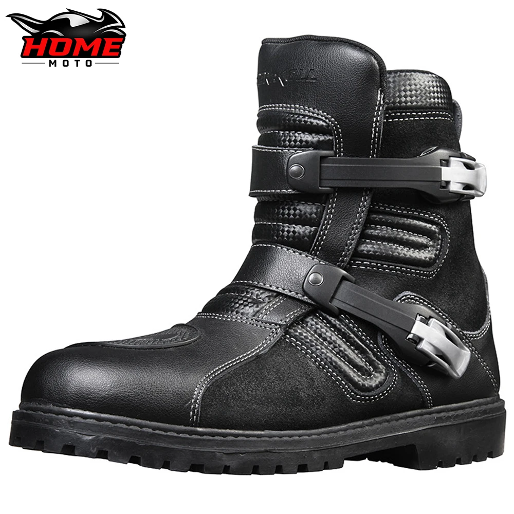 

Мужские мотоциклетные ботинки, прочная матовая обувь из воловьей кожи, носимые, защитное снаряжение для мотокросса, Нескользящие