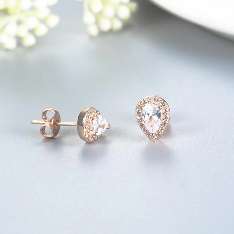 

Original S925 Sterling Silver Pan Earring Creative Rose Gold Earrings With Sparkling Tears For Women Wedding Fashion Jewelry