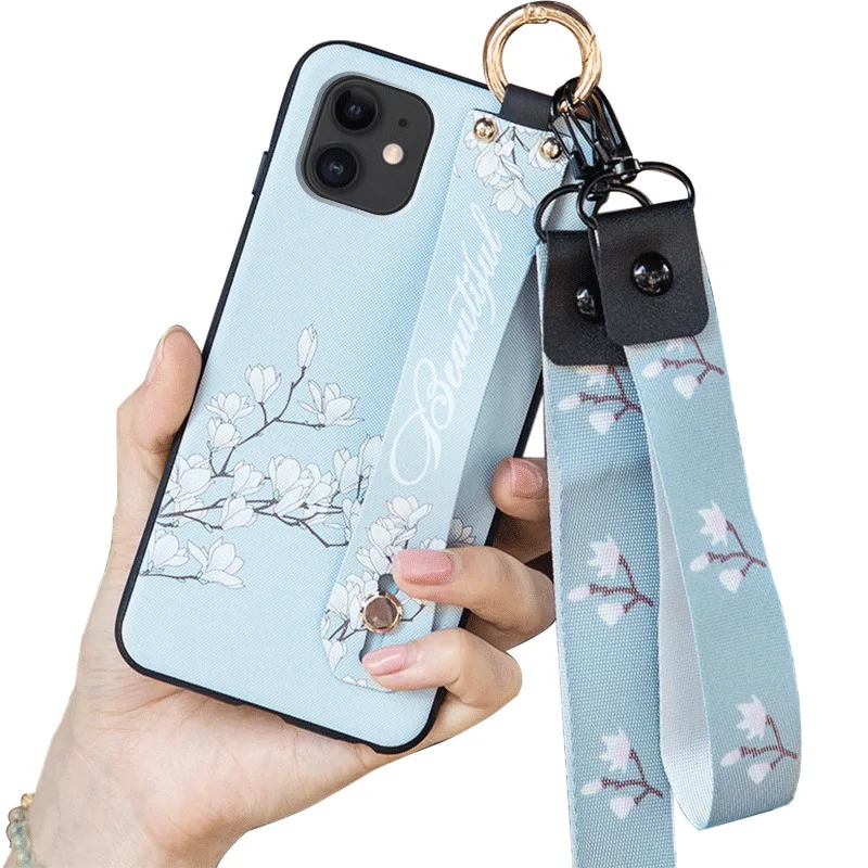 

For Huawei P40 Pro P30 Pro P20 Pro P10 Plus Mate 30 Pro Mate 20X Mate 20 Pro Protective Flower Stand Lanyard Cover Capa