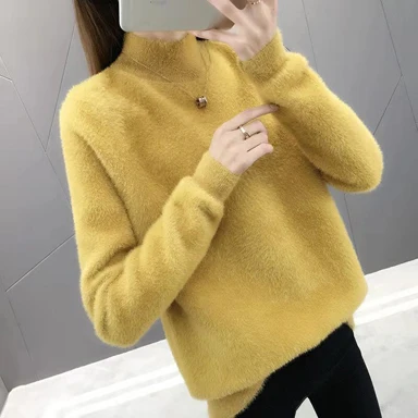 cashmere sweater Пушистый свитер размера плюс, кашемировый свитер с высоким воротом, женские пушистые зимние свитера, женский джемпер, вязаный пуловер размера d - Цвет: cashmere sweater
