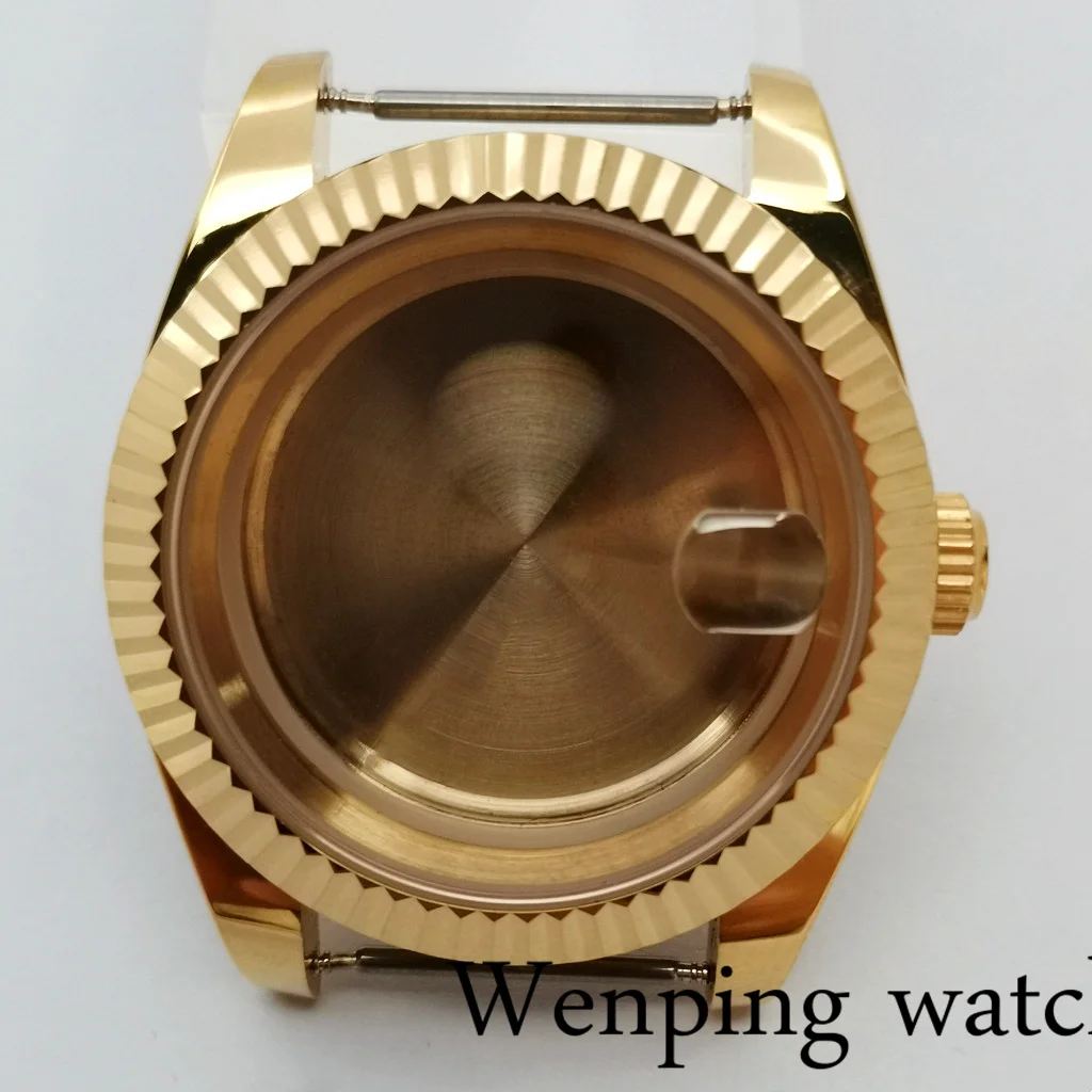 Чехол с сапфировым стеклом золотистого цвета 36/40 мм подходит для NH35A NH36A ETA 2836 MIYOTA