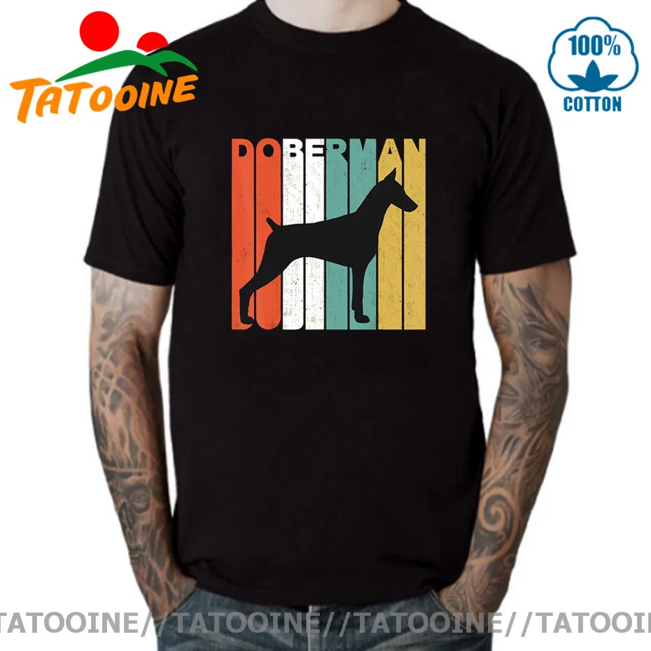 ТАТУИН Винтаж Doberman силуэт Футболка мужская забавная Ретро собака породы