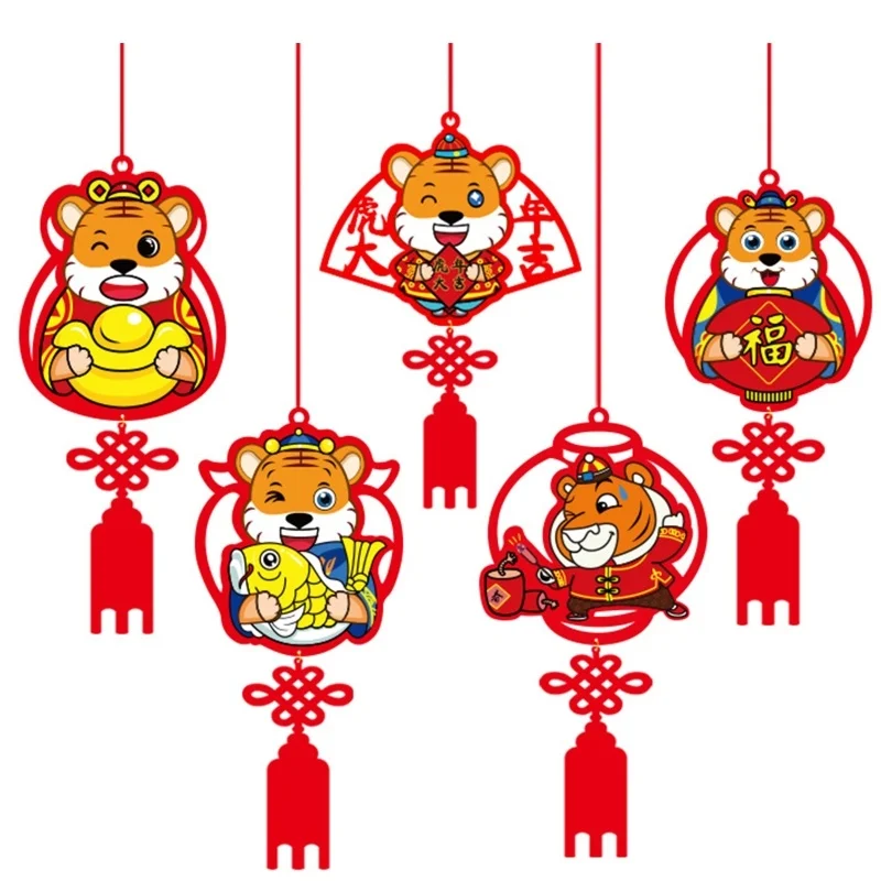 

2022 Tiger Year Hanging Ornament Chinese Knot Tiger Blessing Pendant for New Year Spring Festival Door Window Wall Decor