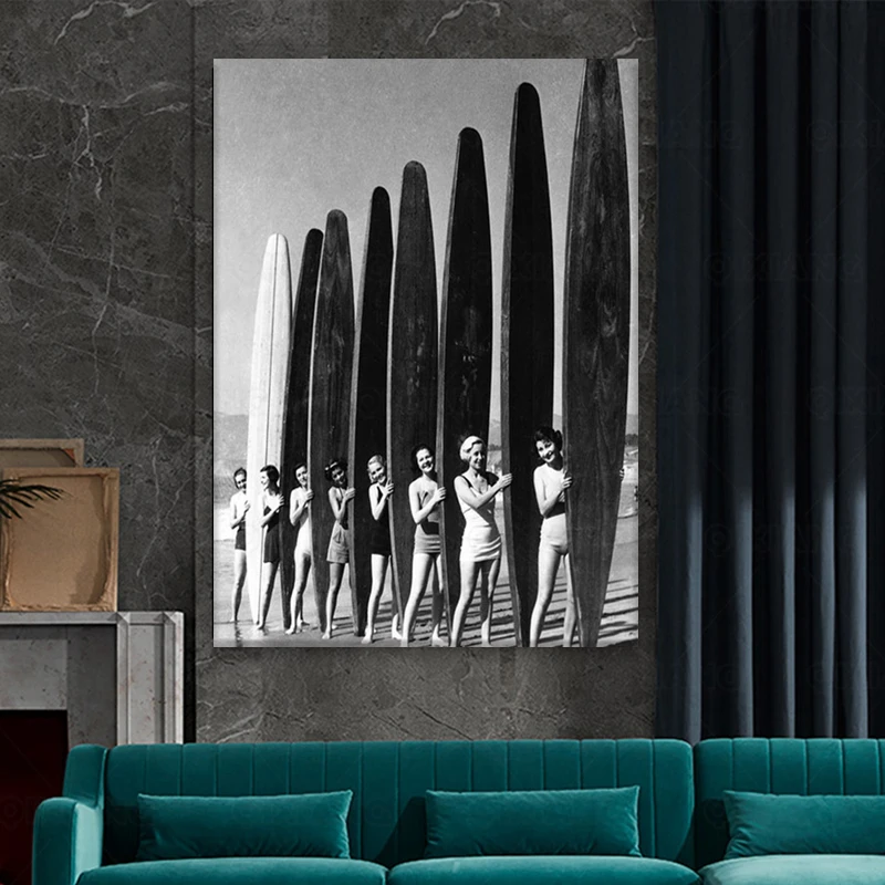 Модели доски для серфинга постер винтажная черная белая фотография холст