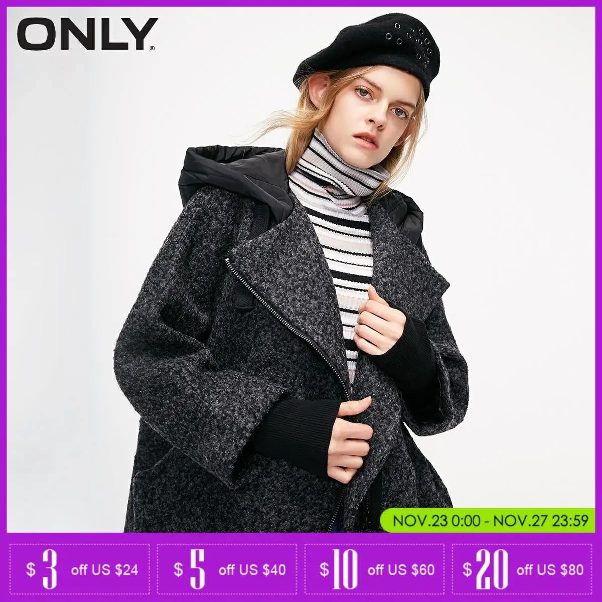 Женское Короткое шерстяное пальто в форме кокона Сезон осень зима 11836T501|Женские