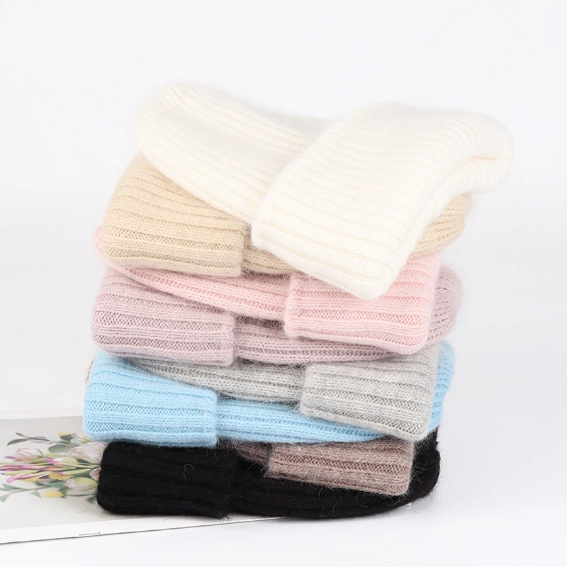 

VISROVER 8 colorways rabbit fur Stripe woman winter hat solid color autumn beanies best matched Warm soft bonnet skullies Gift