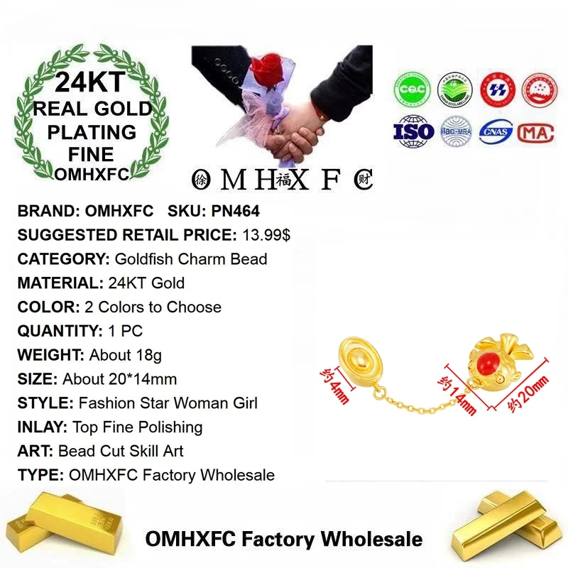 Ожерелье оптовой продажи OMHXFC PN464 европейской моды изысканной жаркой женщины девушки на вечеринку, день рождения, свадебный подарок, крючок рыбки из слитка золота 24К.